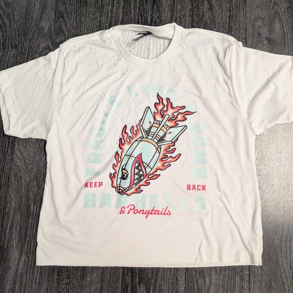 Barbells And Ponytails Short Sleeve Crop "Like A Bomb" T-Shirt S - Picture 1 of 1